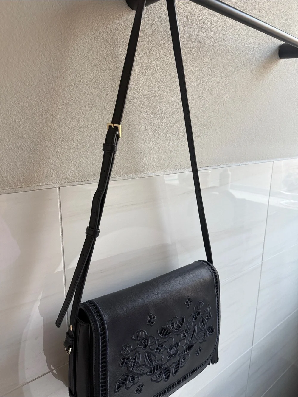 Kate Spade Madison Avenue Navy Floral Appliqué Crossbody Bag with Tassel